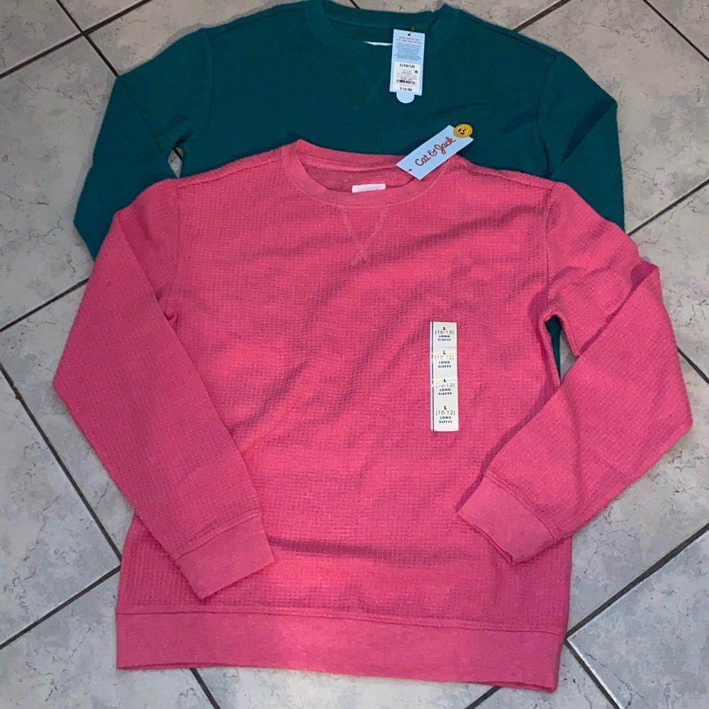 Cat & Jack 2  Long Sleeve Thermal Shirt pink & teal size 10/12